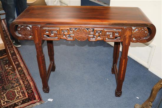 A Chinese carved hardwood altar table W.117cm